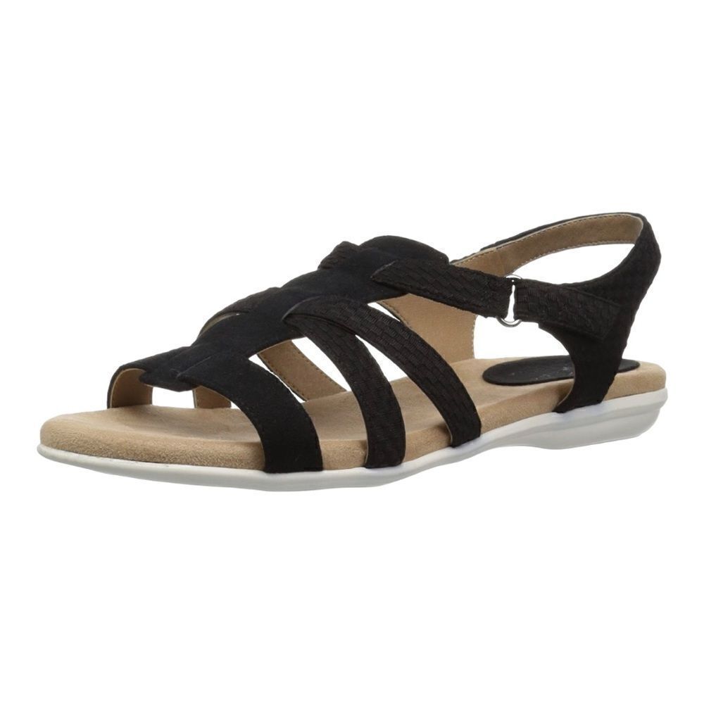 Life Stride Baylee Black‎ Faux Suede Comfort Sandals Size 6